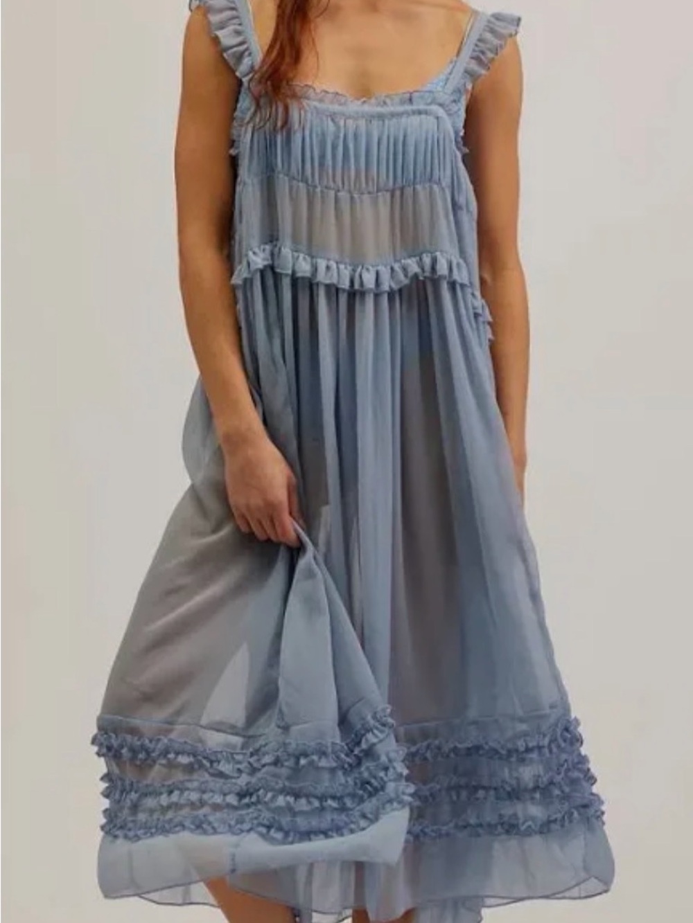 Light Blue Ruffled Free People Midi Dress